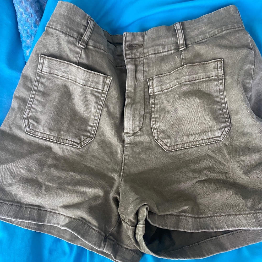 Olive green denim shorts